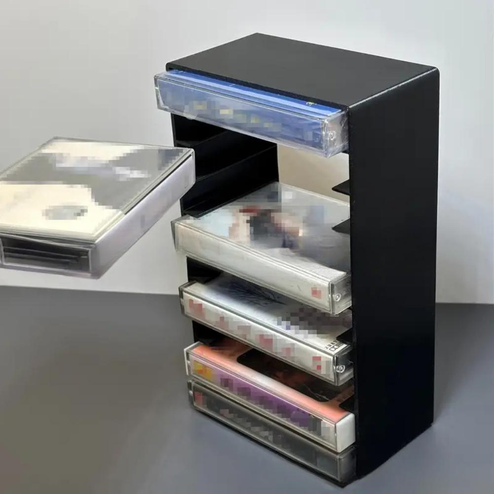 Black Plastic Cassette Tape Holder Box with Magnetic Closure Large Capacity Compact Organizer Stores Up To 10 Tapes