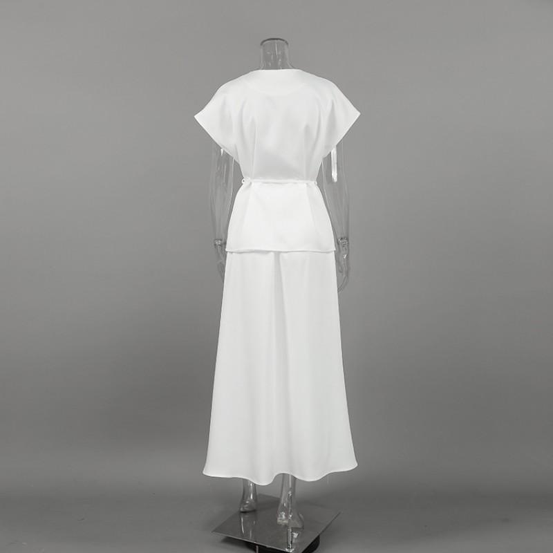 Womens 2-Piece Set V-Neck Sleeveless Top Long Skirt Elegant Blazer Style Dress
