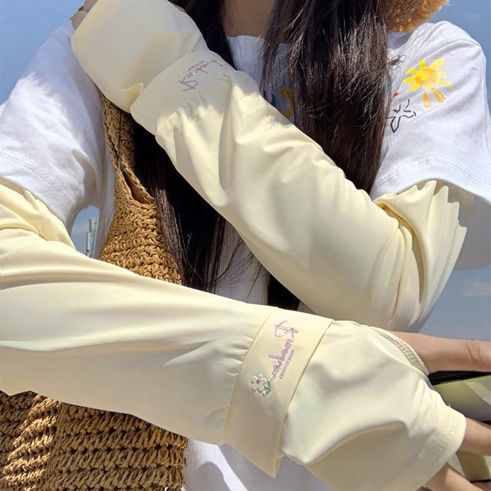 Arm Protection Long Ice Silk Sleeves Flower Embroidered Cycling Gloves Women/girls