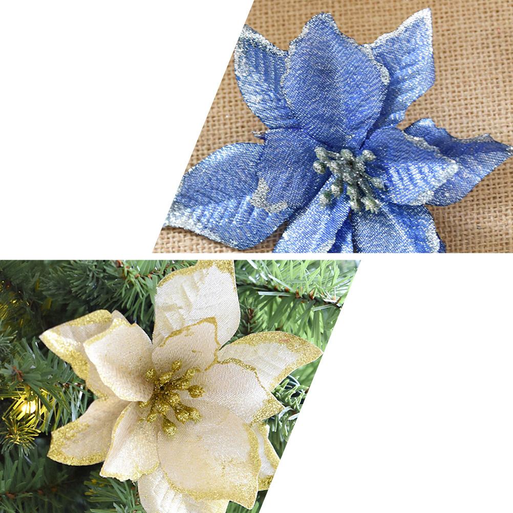 36Pcs Christmas Flower Ornament Cloth Simulated Glitter Lightweight Decoration for Tree Party Wedding DIY Craft Adornment