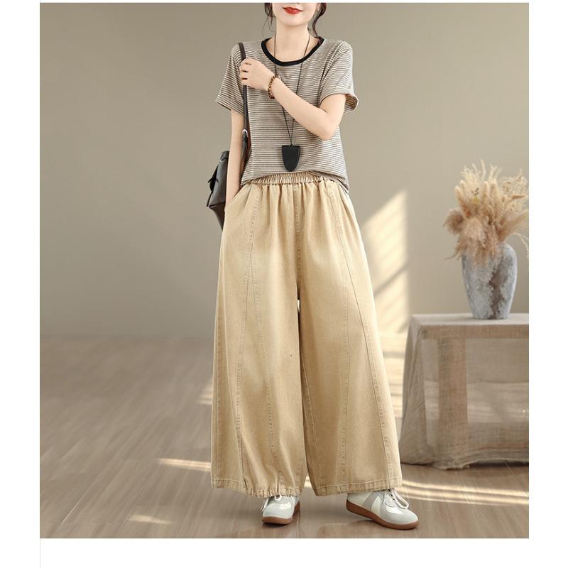 DIMANAF 2026 Summer New Plus Size Women Jeans Elastic Waist Long Pants Loose Casual Denim Cotton Trousers Vintaged