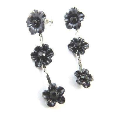 [N9928] - Silver Black 'Paradis Floral' Designer Earrings
