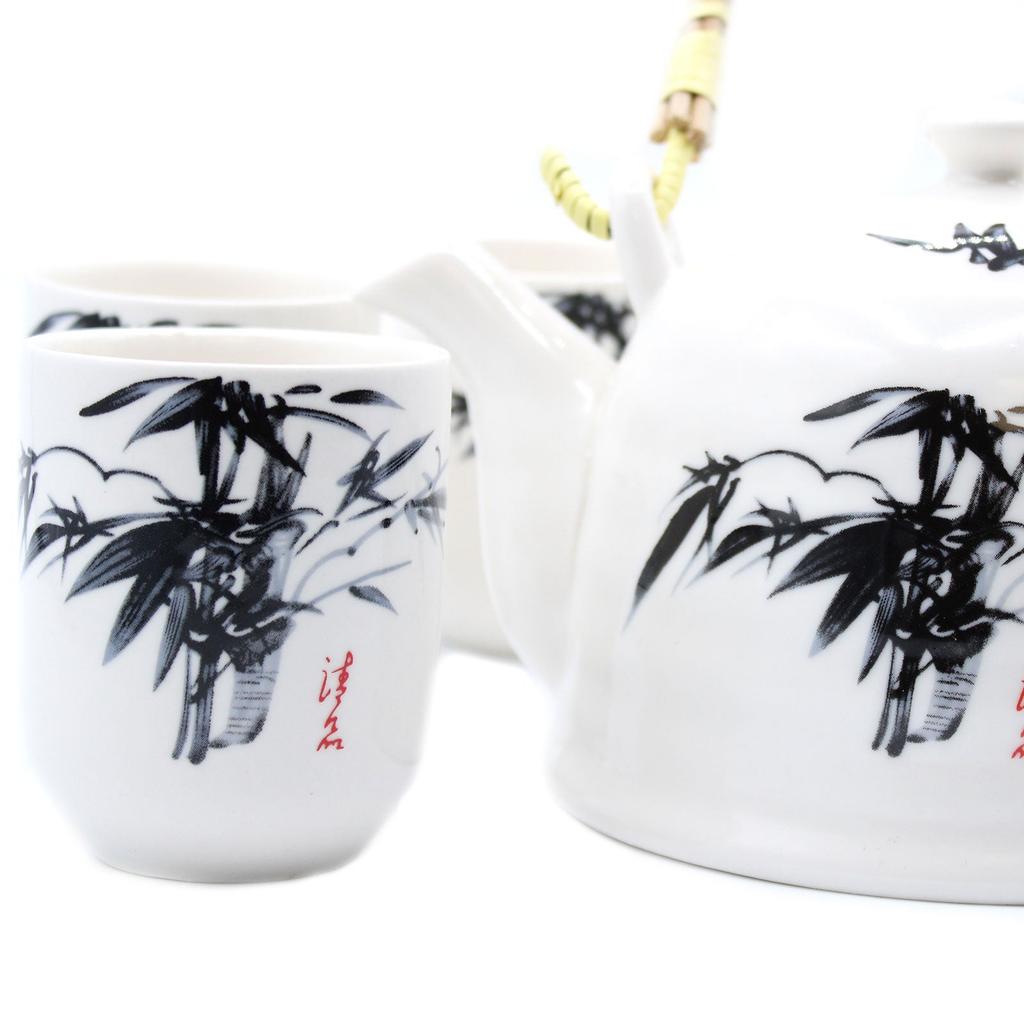 Teapot Set White Stone Oriental