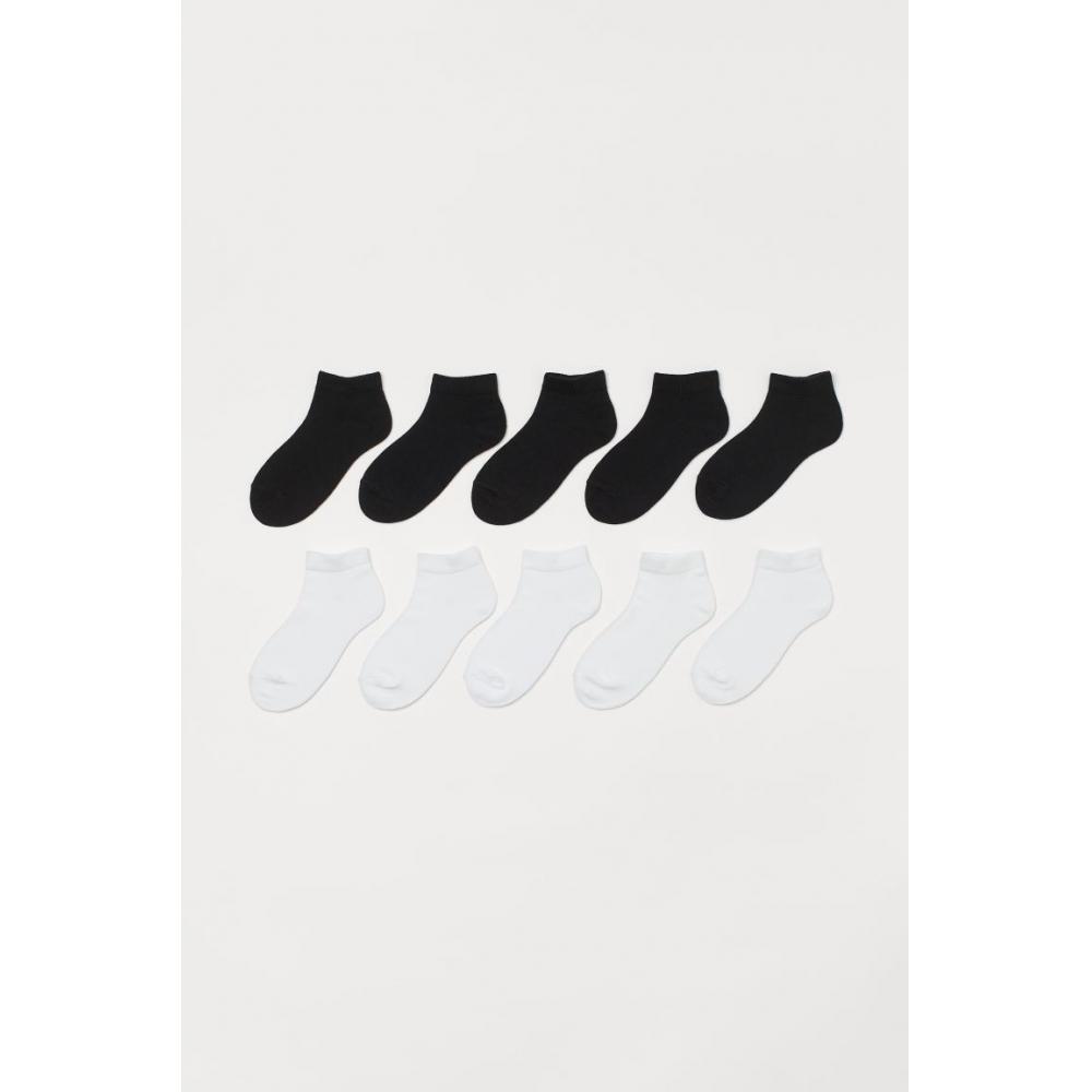 

H M 10 pack ankle socks set black white