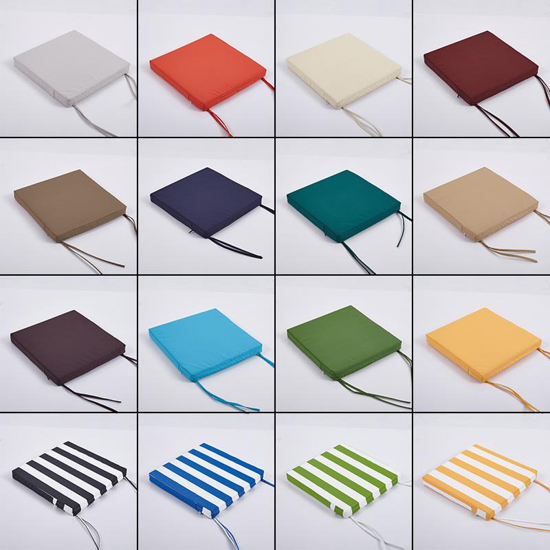 Outdoor Waterproof Patio Cushions Striped Solid Color Square Cushions with Binding Strap for Garden Sofa Chair Seats Decoration