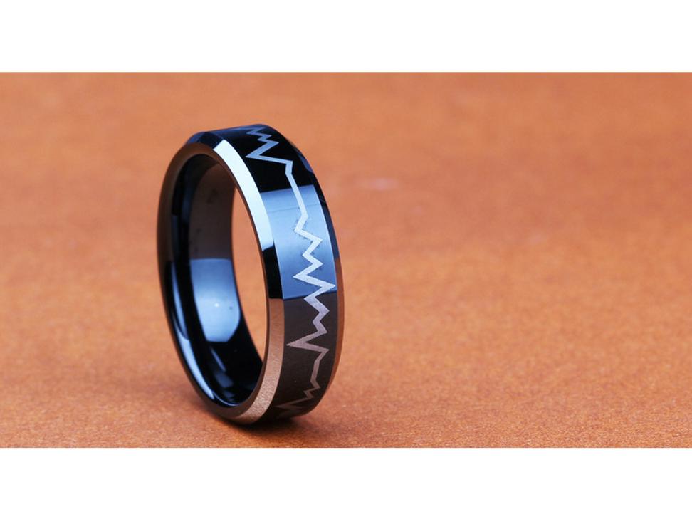 Elegante Herzschlag Partnerringe: Europäischer, Amerikanischer, Japanischer, Koreanischer Stil, Schwarzer Doppelt Abgeschrägter Pinky-Ring.