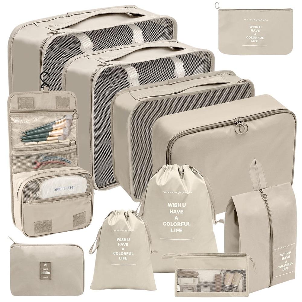 11 Set Packing Cubes for Suitcases Travel Bags Organizer for Luggage Travel Cubes Durable Travel Packing Organizers with Toiletries Bag бежевый