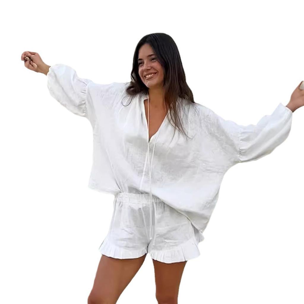 Frühling Und Sommer Damenbekleidung Temperament Urlaub Alltagspendeln Bequem Mode Lässig Locker Kurzarm Shorts Set