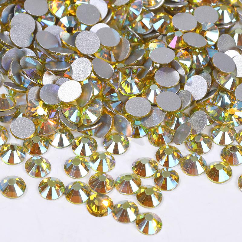 Color Ab Crystal Glass Flat Bottom Drill Round Nail Drill Diy Colorful Nail Jewelry