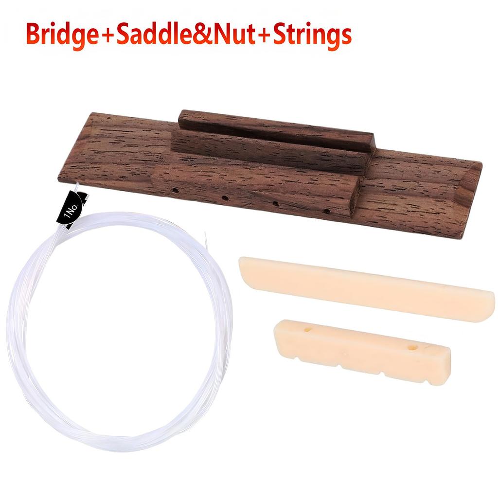 Ukulele Bridge Saddle Replacement Set Rosewood Bridge Nylon Strings Sound Easy Installation for DIY Repair 4 String Ukulele