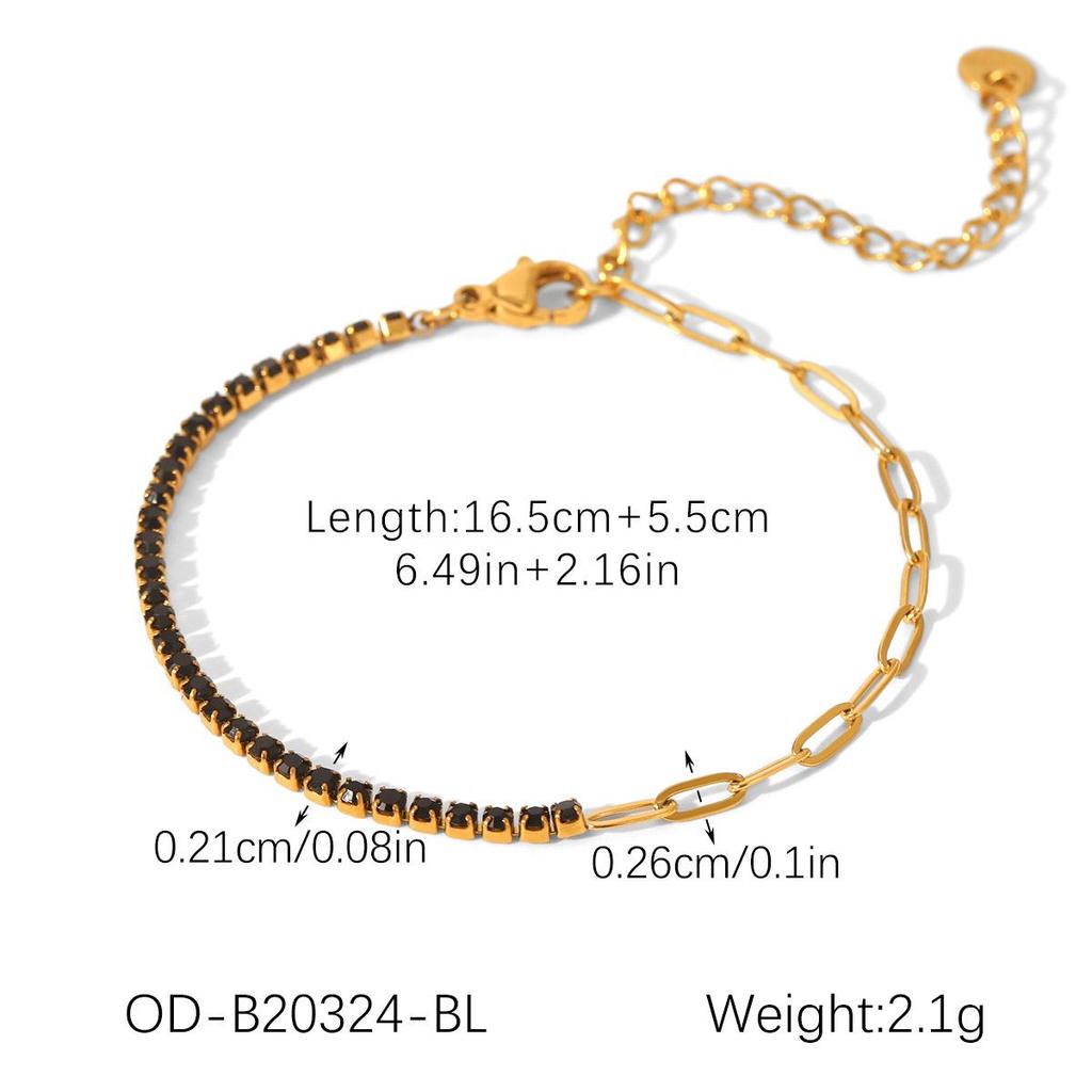 18k Gold Plated Zircon Titanium Steel Bracelet for Women - European & American Style