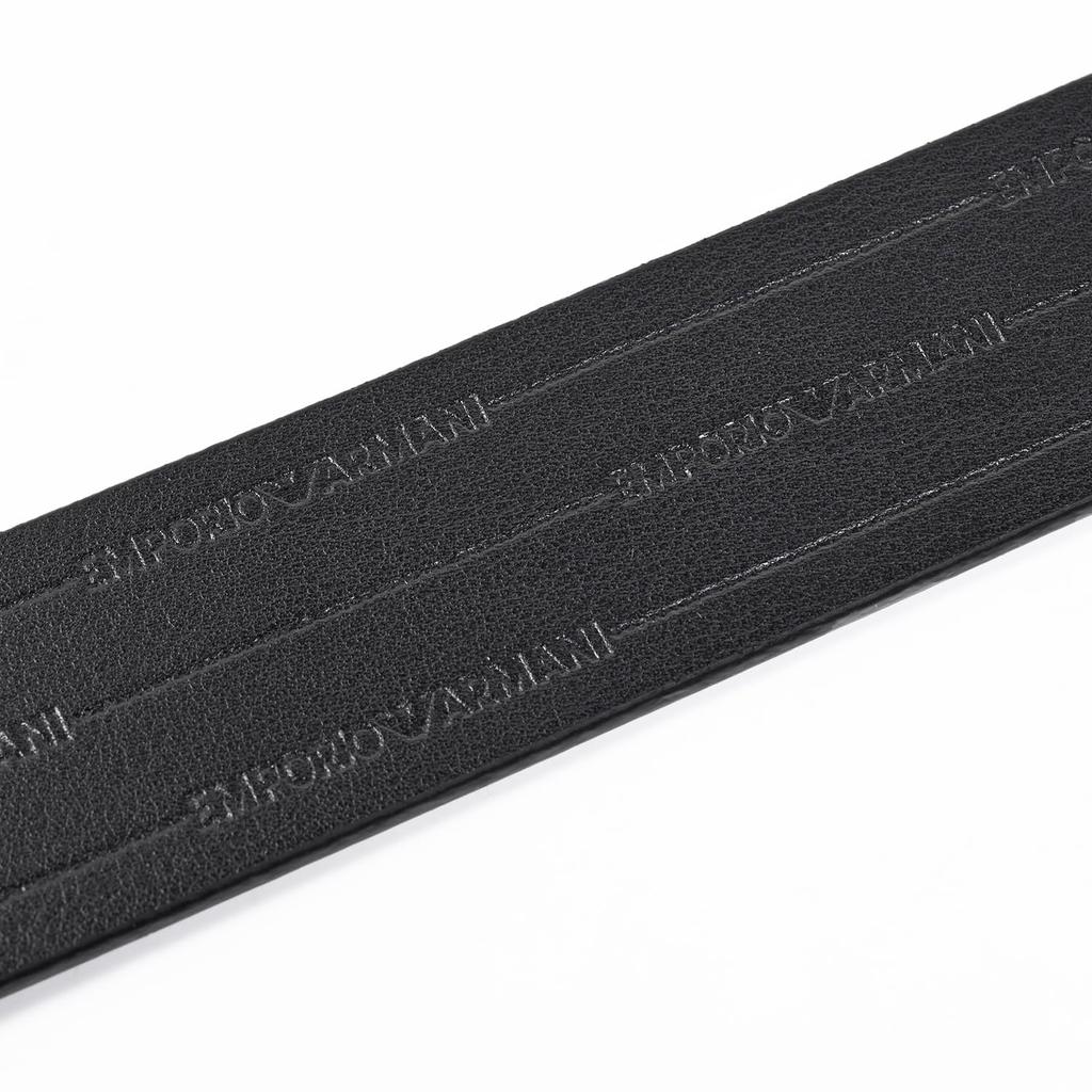 Emporio Armani Wide Belt with Embossed Black and Stringa System EM001772 AF15136 MC080 Men's 3.5cm Logo, Blue, Compatible, Reversible, [Used]