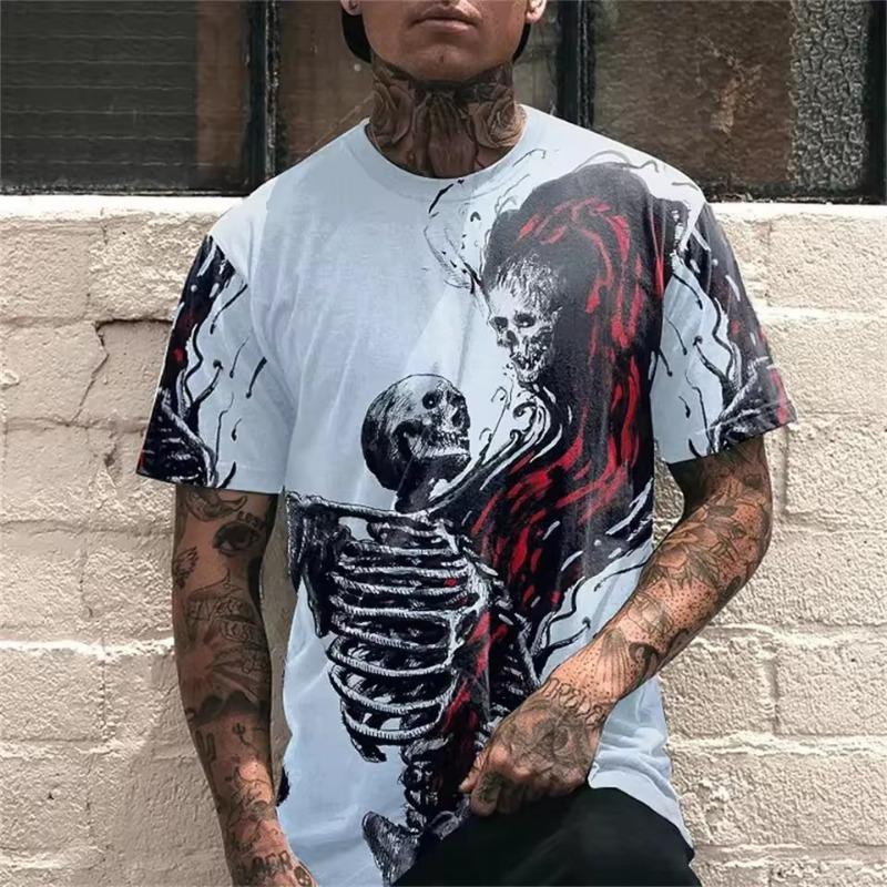 Fashion Trend Selling Horror Death Men's Skull T-shirt Short Sleeve 3D Printed Horror Street Hip Hop T-shirt O Collar Loose