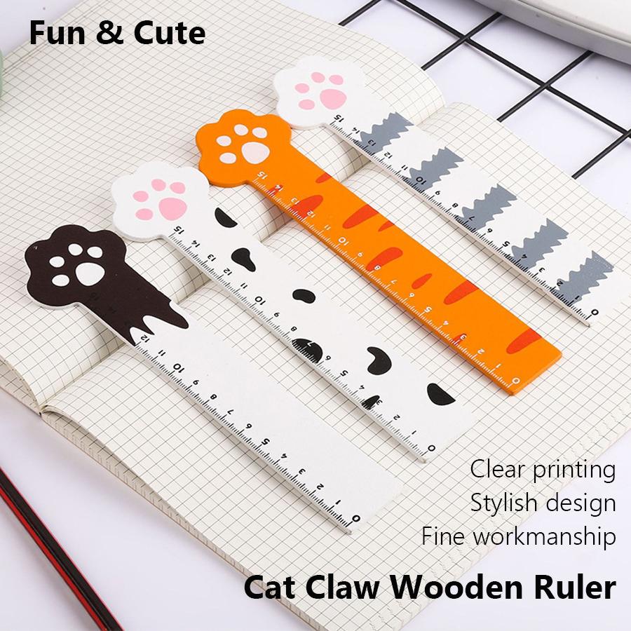 19cm Cute Cat Paw Wooden Straight Rulers, Kawaii School Office Supplies Planner Accessories Student Prize