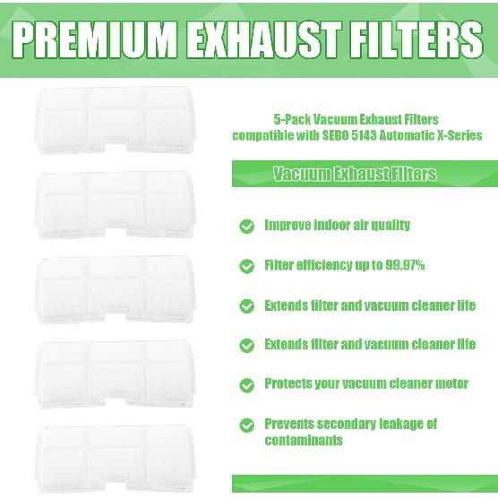 Tondiamo 5 Pack Vacuum Cleaner Exhaust Filter Compatible with Sebo 5143 Automatic X Series Vacuum Replacement Vacuum Cleaner Filters