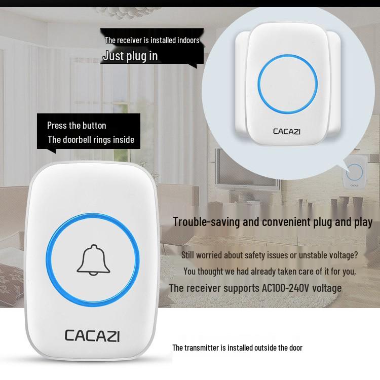 Smart Wireless Long-Range Music Doorbell for Elderly - Compatible with Europe, America, UK, and Australia