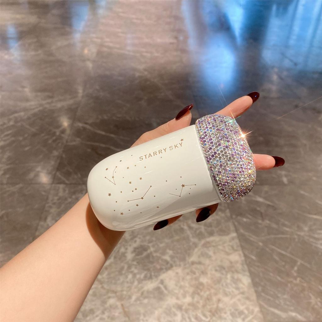 Constellation Star Pattern Thermal Coffee Mug With Diamond Studded Lid Drinkware For Girls Thermos Cafe Keep Cold Hot Insulated