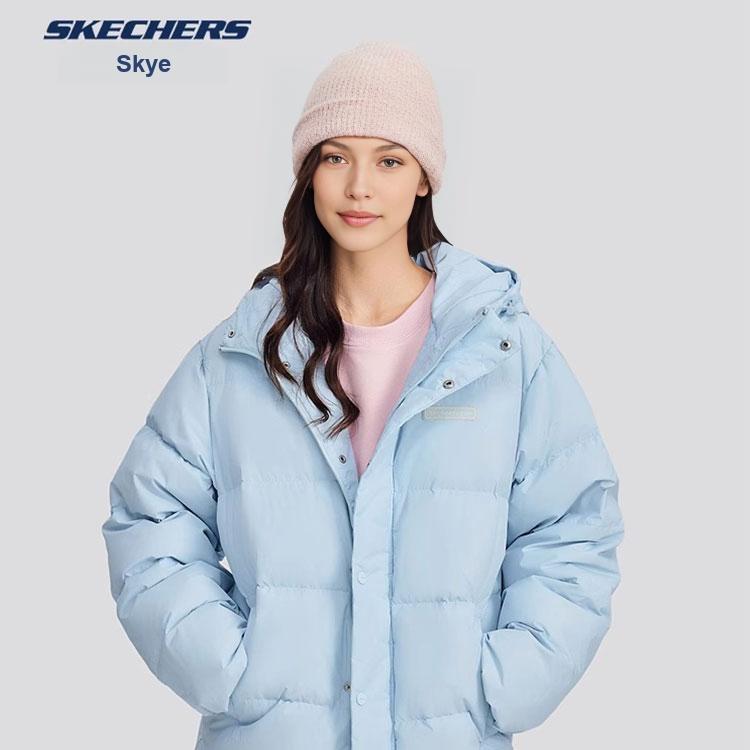 Skechers Windproof Waterproof Oil-Resistant Teflon Three-Proof Warm Duck Down Hooded Jacket Unisex Jacket Sky-Light-Blue L324U154-0400
