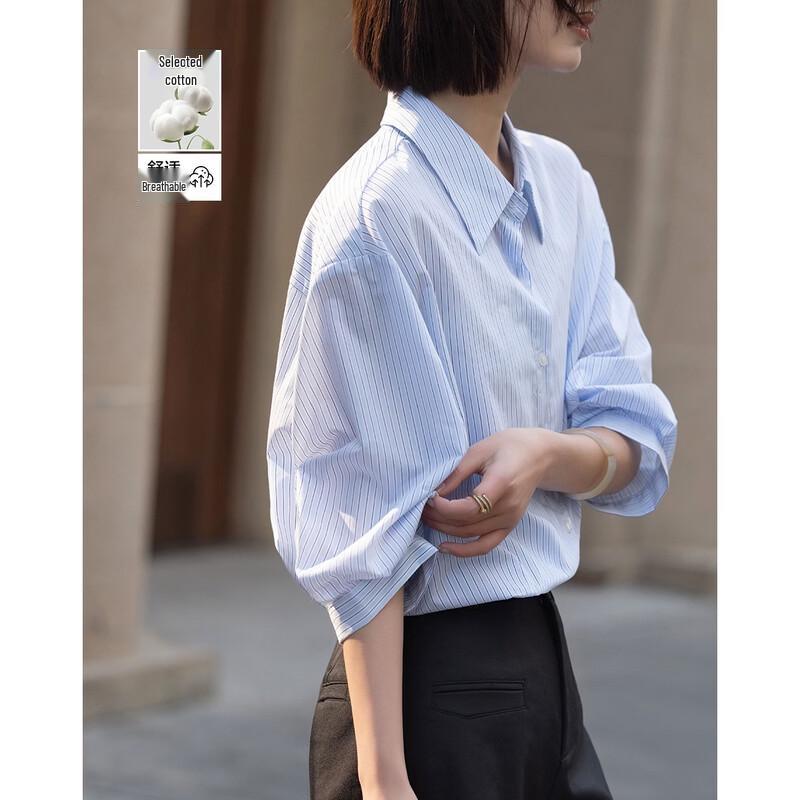 Women s Cloud Cotton Striped Lapel Shirt S