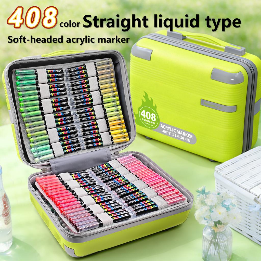 12-408 Colors Acrylic Paint Markers Flexible Brush Acrylic Markers Set for Rock Wood Canvas Glass Stone Painting Art Supplies