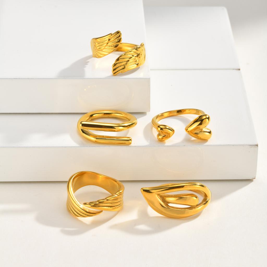 Chunky Open Adjustable Rings for Women, Heart Wing Statement Ring, Stainless Steel 18K Gold Plated, Tarnish Free Jewelry