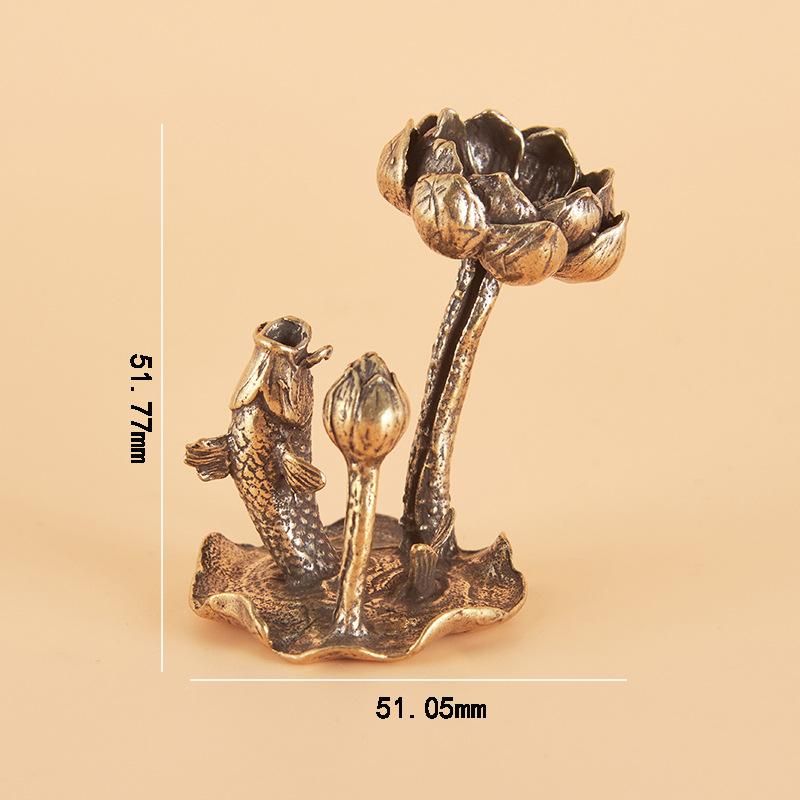 1PCS Antique Brass Lotus Leaf Backflow Incense Decorations Solid Pure Copper Frog Lotus Pond Censer Holder Ornaments Tea Pets
