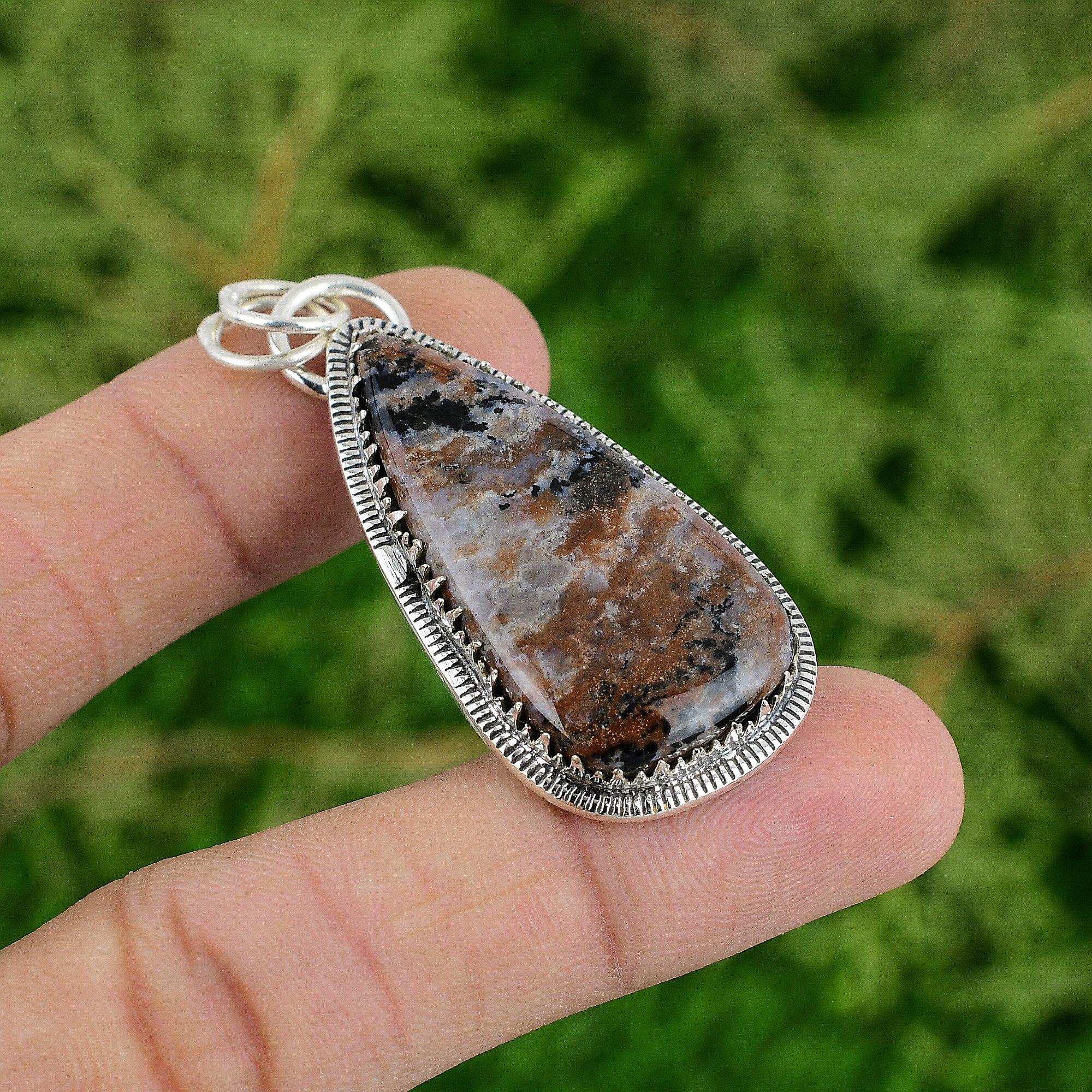 

925 Sterling Silver Pear Natural Honey Dendrite Opal Bezel Daughter New Pendant