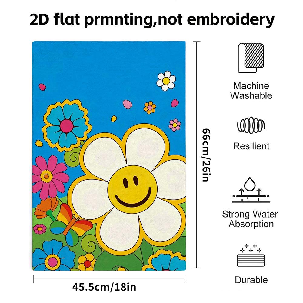 Smiley Daisy Print Lightweight Bath Towel, Soft Absorbent Beach Towel