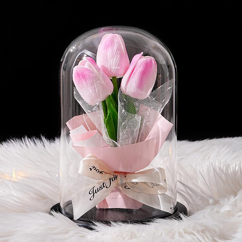 Tulip Glass Cover Flower Lamp Practical Birthday Gift Ornament Decorative Gift Teachers' Day Valentine's Day Eternal Flower Lamp