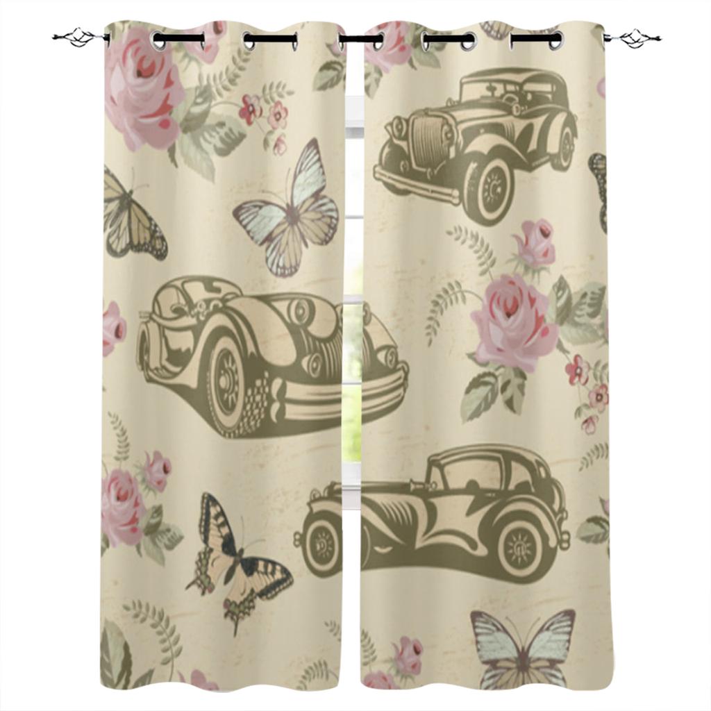 Bedroom Kitchen Curtain Vintage Classic Antique Car Retro Window Curtains for Living Room Decorative Items