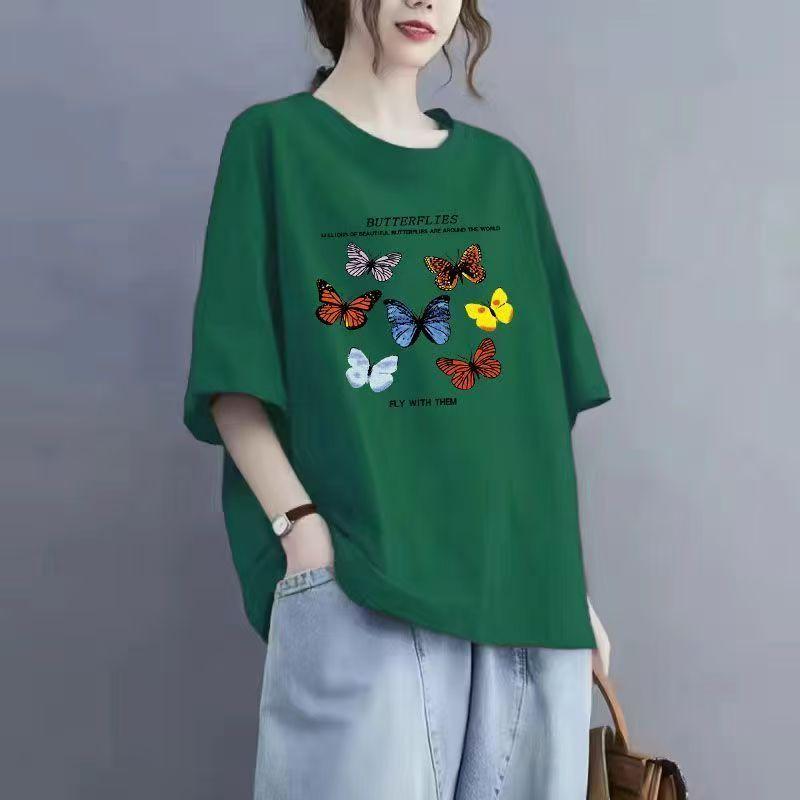 

Літня бавовняна футболка з круглим вирізом та коротким рукавом, повсякденна, вільна, з принтом, пуловер, базова футболка, жіноча 3XL