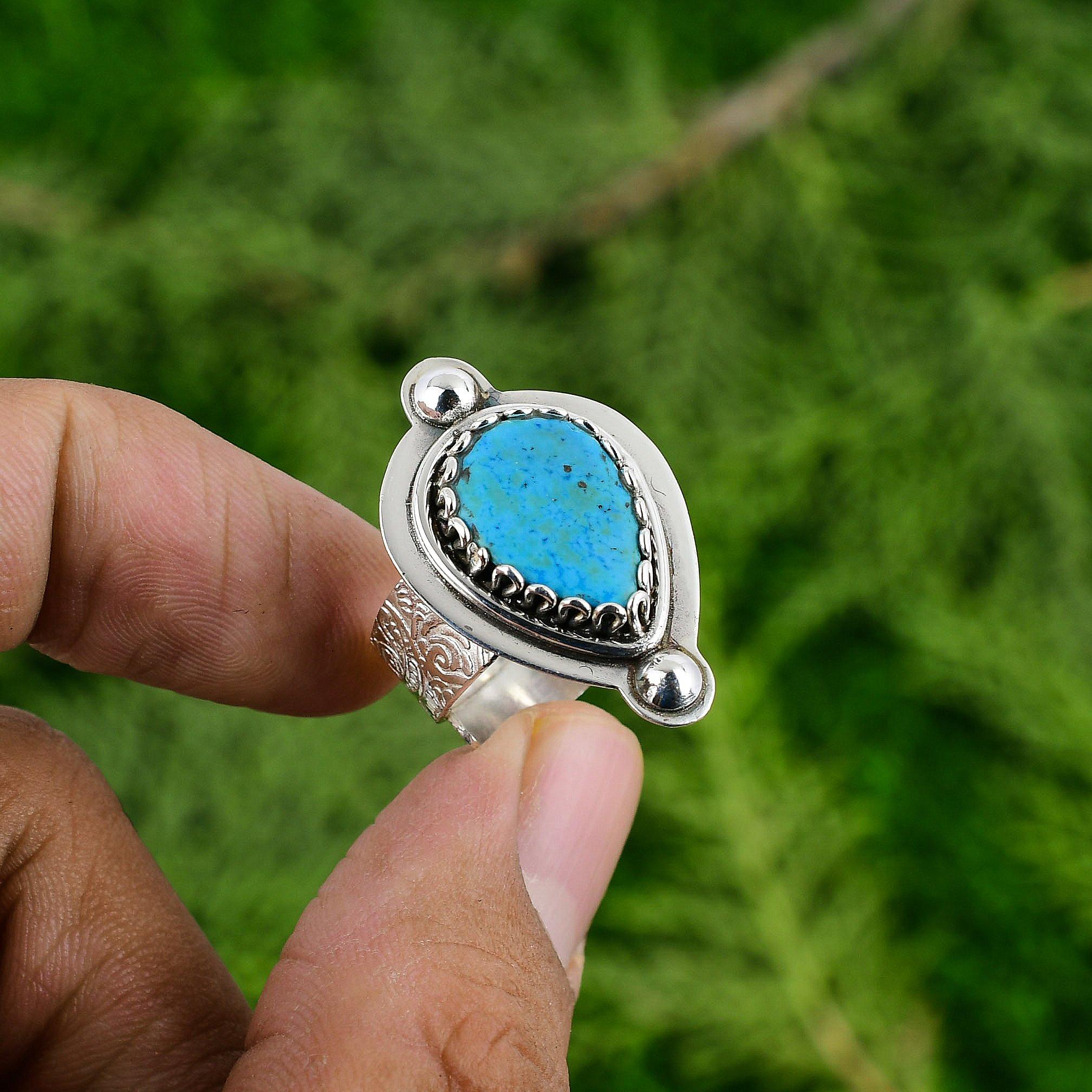 

Натуральный Аризонский Турквен Складывающееся Регулируемое Кольцо из Серебра 925 пробы для Женщин Adjustable