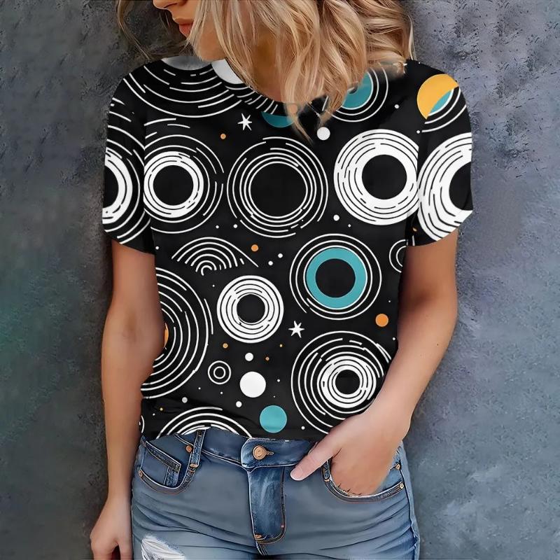 Fashion Women's Crew Neck T-Shirt Crew Neck Short Sleeve 3D Color Printing