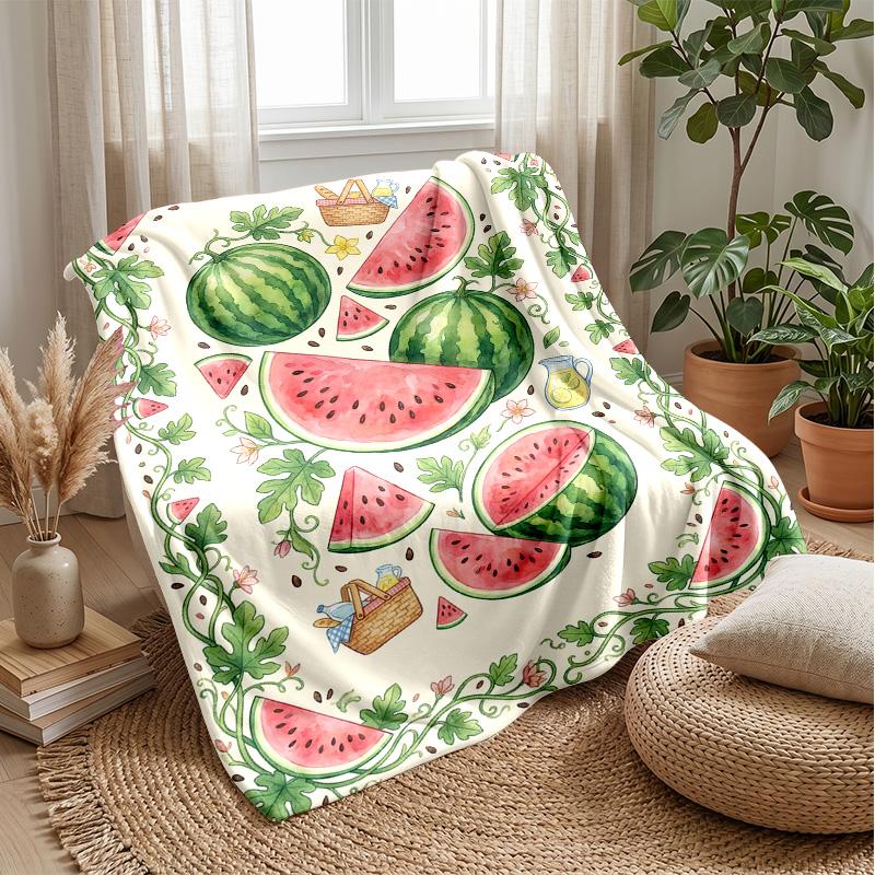 Watermelon Harvest Festival Theme Blanket Lightweight Warm Flannel Blanket Decorative Throw Blanket for Home Decoration