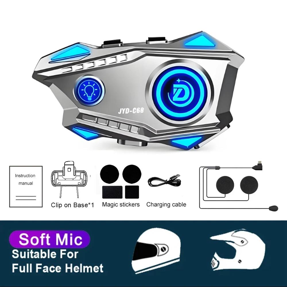 Motorcycle Helmet Headset Bluetooth 5.4 Earphone RGB Lights IPX67 Waterproof Voice Assistant Handsfree Call 1000mah Battary