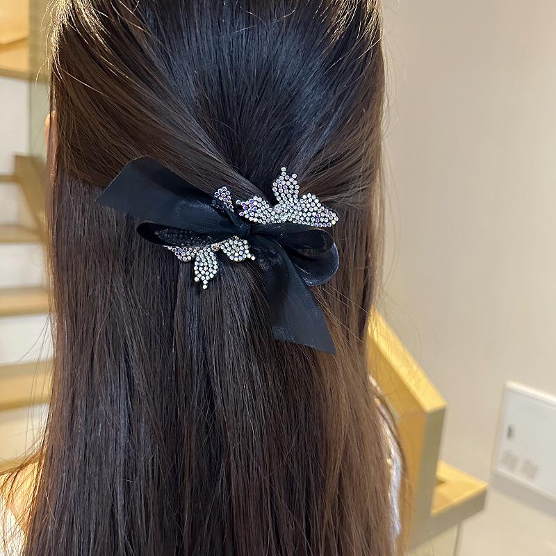 Korean Rhinestone Butterfly Hair Clip for Women - Elegant Duckbill Design for Bangs & Side Hair.