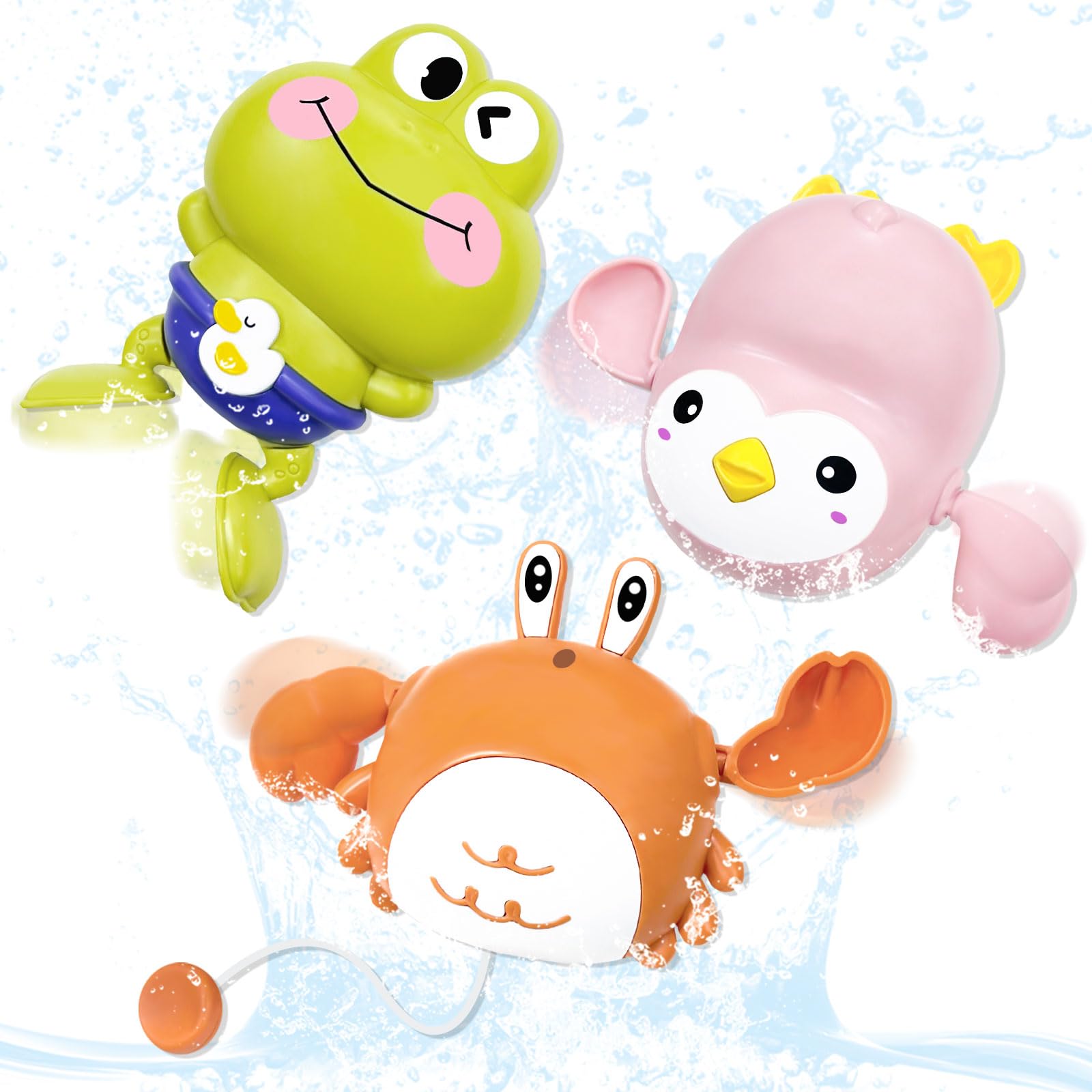 

VBACALA Bath Toys, Swim, Swim, Crab, Frog, and Penguin, Wind-Up Animal Set, 3-Piece Set, Water Play, Pool Toy, Bath Toy, Kids, Christmas, Birthday
