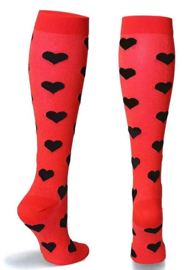 Compression Women Men Stockings Popular Love Pattern Stripe Lattice Star Compress Socks Running Sports Elastic Pressure