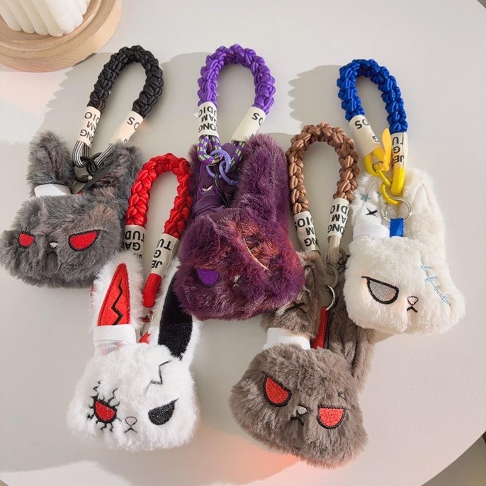 Kawaii Gothic Rabbit Pendant Thick Braided Cord Soft Phone Case Strap Stylish Plush Halloween Bag Charm Car Decoration