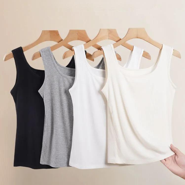 WTEMPO Square Collar Large Size Solid Color Casual Versatile Camisole Vests Women's Spring Summer Sleeveless Elastic Tank Tops