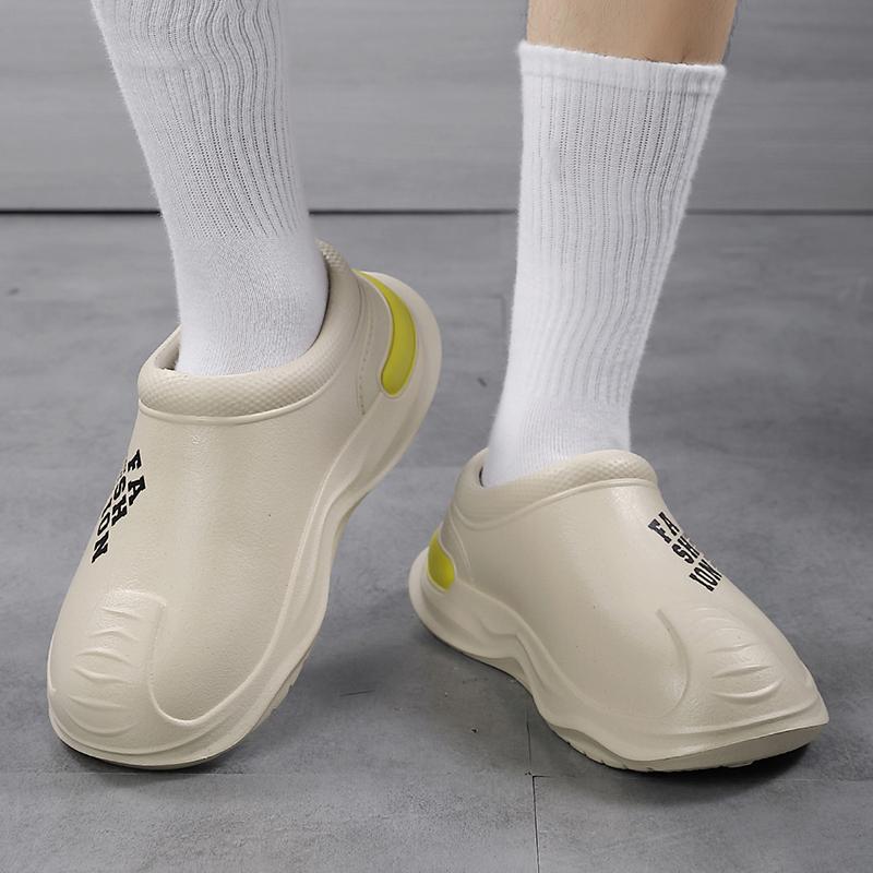 Fashion Men Chef Shoes Anti Slip and Oil Proof Work Shoes Lazy Slippers Casual Trendy Slipper One Step Fashion Garden Shoes For Beach