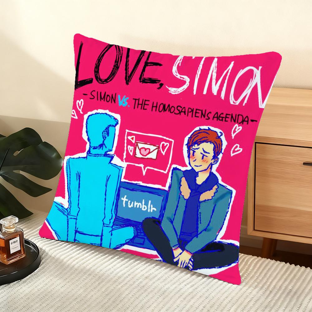 Love Simon Gay Movie Cushion Cover Silky Short Plush Home Sofa Cushion Cover - Invisible Zipper Home Decoration