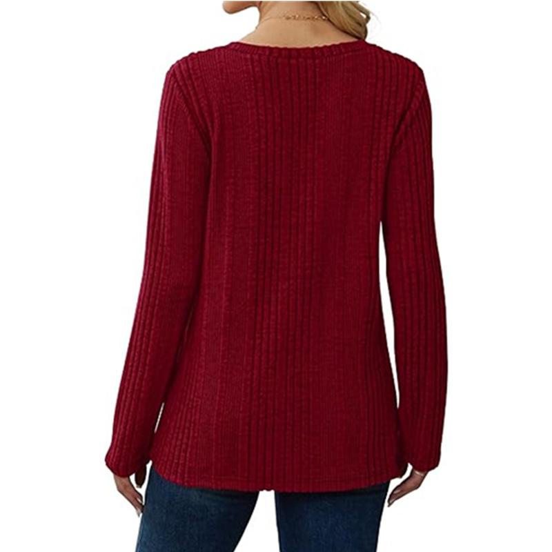 Pulover Tricotat cu Gât în V pentru Femei cu Mânecă Lungă Culoare Uni Pullover Casual Top de Zi cu Zi