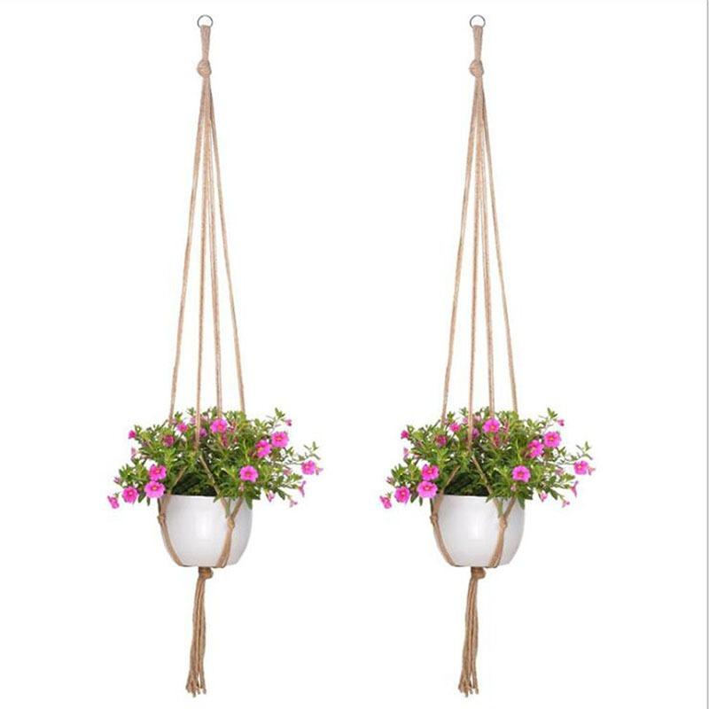 Flower Pot Hemp Rope Hanging Net Straw Macrame Plant Hanger Flower Pot Garden Holder Legs Hanging Rope Basket Balcony Decor