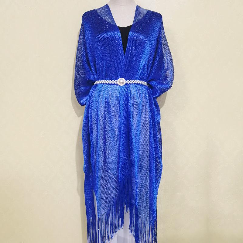 European-Style Gold Silk Split Shawl Women'S Thin Dinner Dress With Decorative Fringe Hollow-Out Sunscreen Scarf