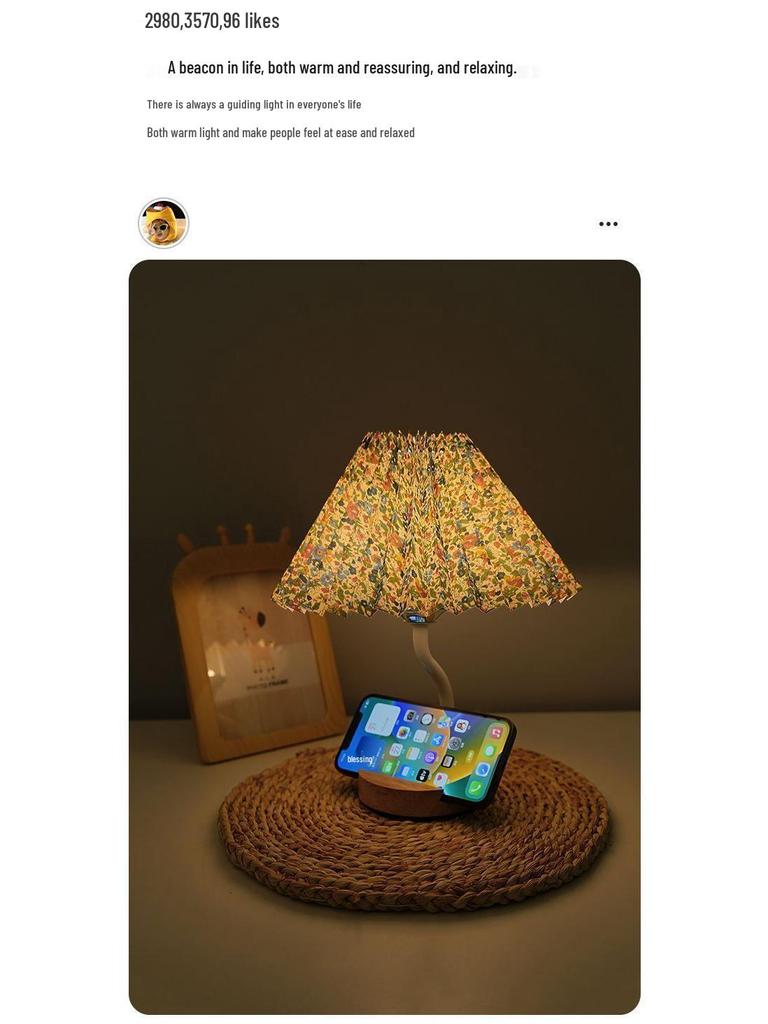 Multifunctional Pleated Bedside Table Lamp with Storage & Remote-Control Night Light