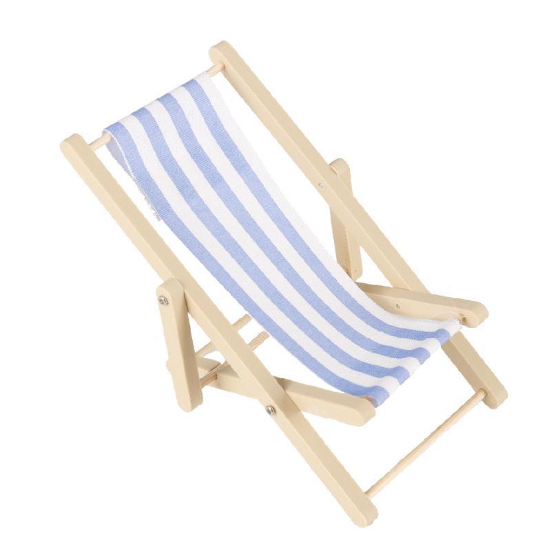 1Pcs 1:12 Dollhouse Miniature Beach Chair Toy Striped Plastic Diy Foldable Deckchair For Dolls Decor