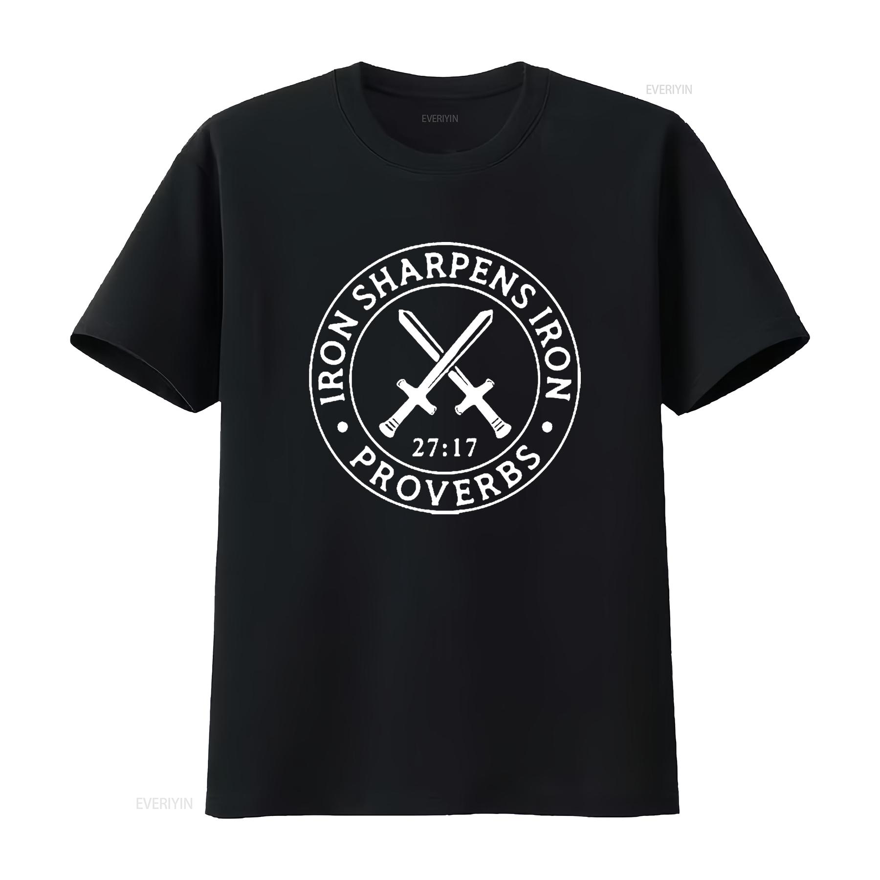 

Iron Sharpens Proverbs 27 17 Mens Christian American Flag Sleeve T Shirt Black Medium vintage Washed Slightly streetwear Casual 4XL