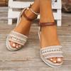 Women's Summer Plus Size Hemp Rope Sole Muffin Roman Style Platform Sandal Women's Buckle Wedge Heel Fish Mouth
