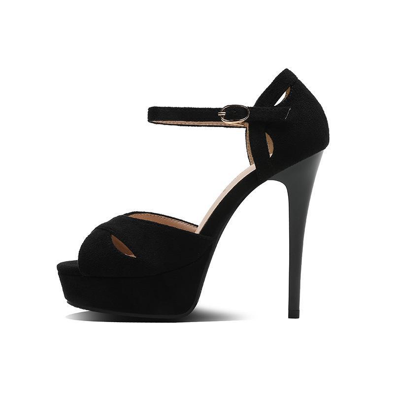 215-6 Black Stiletto High Heels: Women's Pink Peep-Toe Waterproof Platform Sandals (Sold Out)